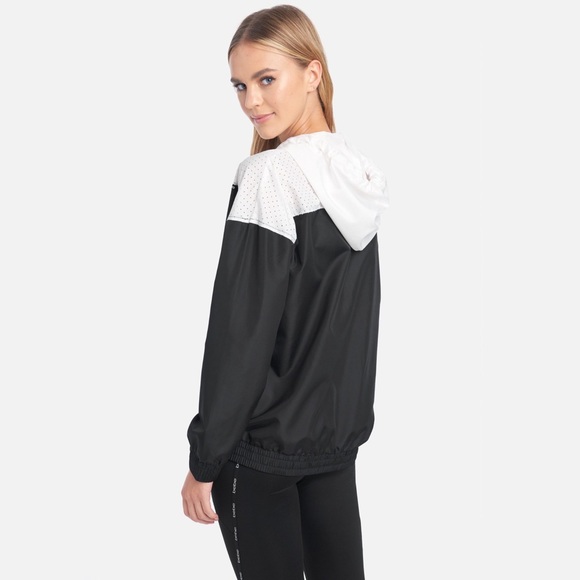 BEBE Woven Black White Logo Hooded Jacket w/ Vented Perforated Panel & Logo Tape - Picture 5 of 16